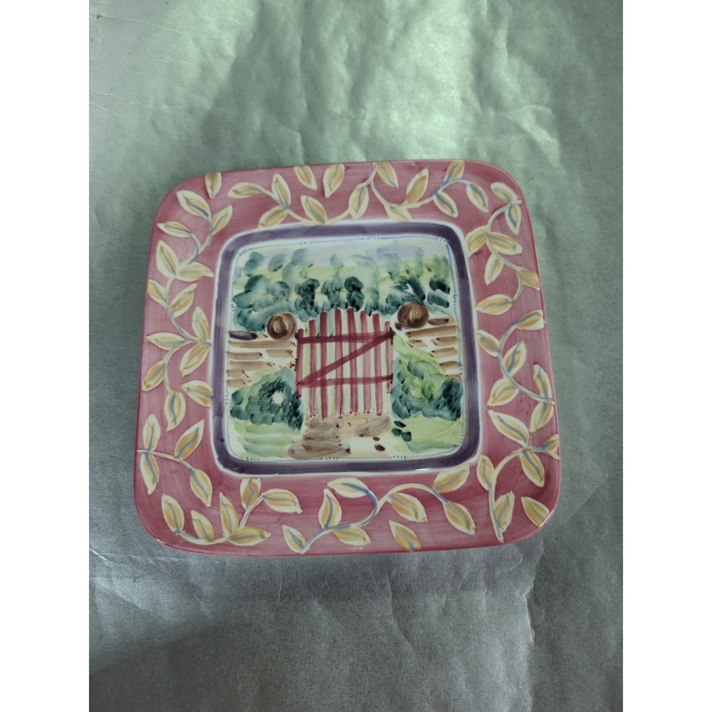 Michal sparks Hand painted Zrike company salad snack plate fence with vines